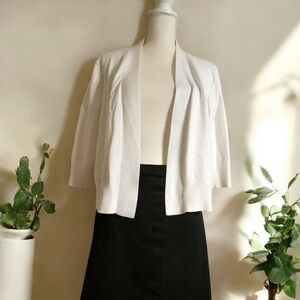 Cropped White Open Front Cardigan